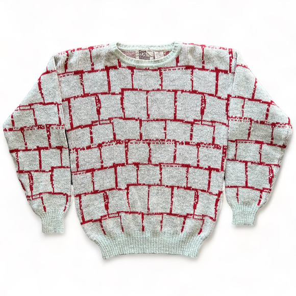Vintage Other - Vintage First Landing Gray Red Sweater Pattern AOP Wool Fall Unisex M Christmas
